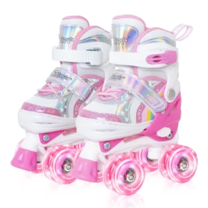 MammyGol Girls Roller Skates Little Kids Toddler Ages 5 8 4 5 6 7 4 Size Adjustable Rainbow Unicorn Quad Skates Light Wheels Best Birthday Gift Outdo