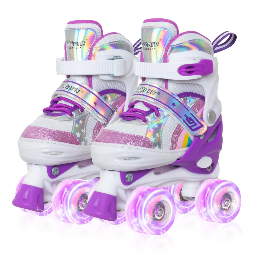 MammyGol Rainbow Unicorn Roller Skates – Adjustable Quad Design — alternate angle showing full product