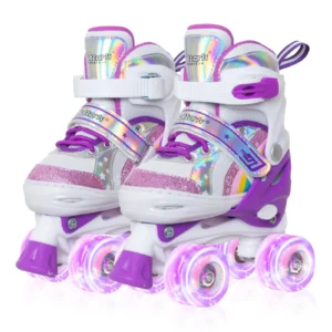 MammyGol Girls Roller Skates Little Kids Toddler Ages 5 8 4 5 6 7 4 Size Adjustable Rainbow Unicorn Quad Skates Light Wheels Best Birthday Gift Outdo