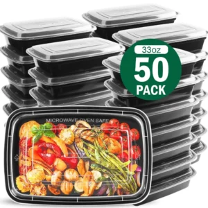 Meal Prep Containers 50 Packs Plastic Food Storage Containers with Lids 32oz Bento Box Reusable To Go Containers Disposable BPA Free
