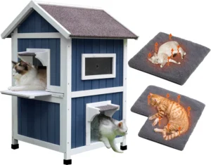 MEDEHOO Outdoor Cat House Weatherproof Outside Feral Cat Shelter 2 Story