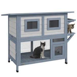 MEDEHOO Outdoor Cat House Weatherproof Outside Feral Cat Shelter 2 Story