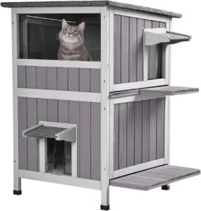MEDEHOO Outdoor Cat House Weatherproof Outside Feral Cat Shelter 2 Story