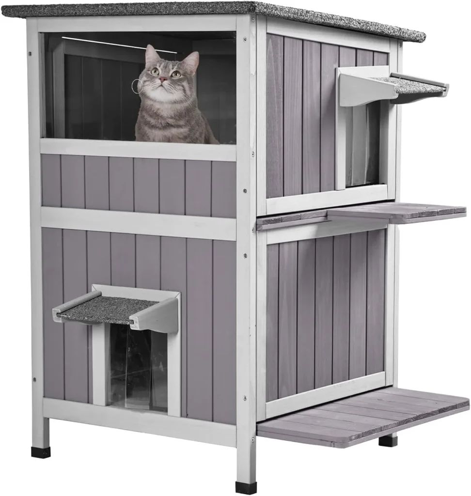 MEDEHOO Outdoor Cat House Weatherproof Outside Feral Cat Shelter 2 Story