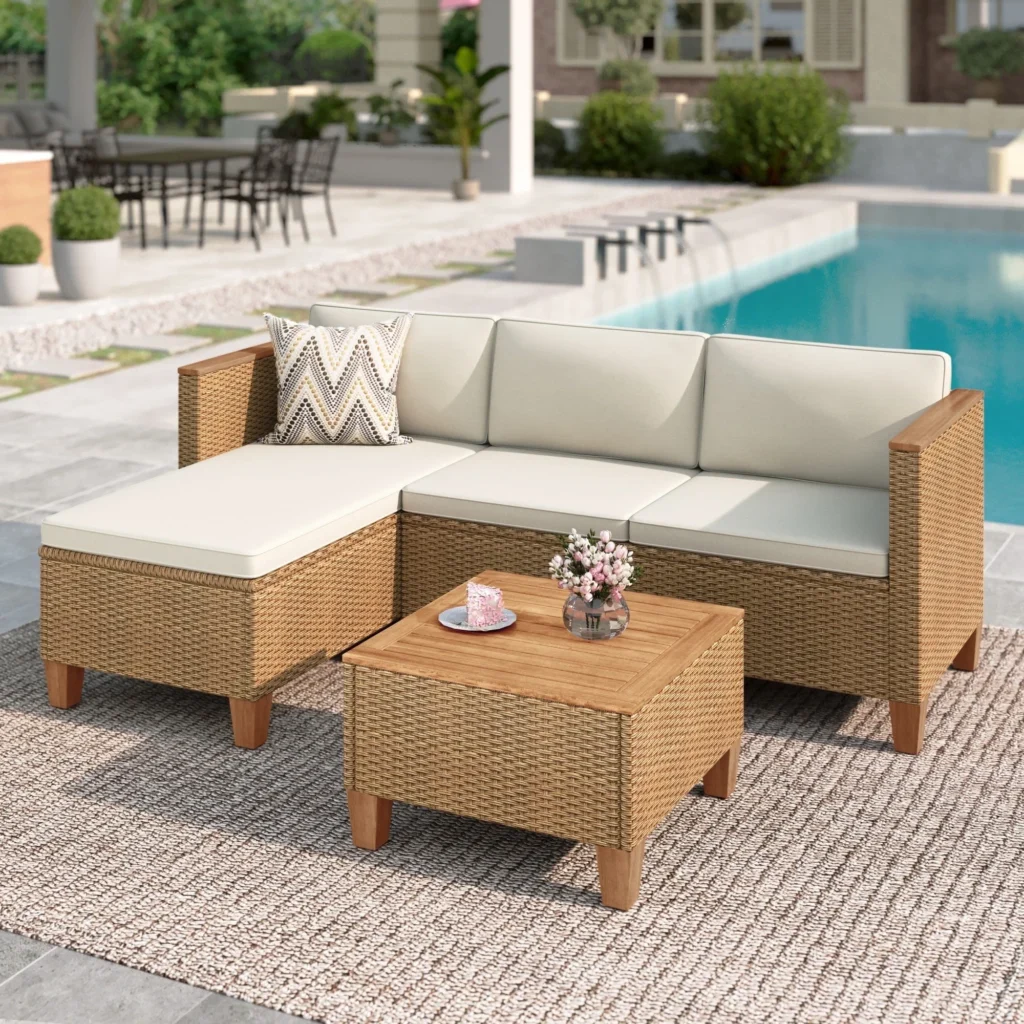 MF Studio All-Weather Rattan Patio Set – 4-Seat Sectional