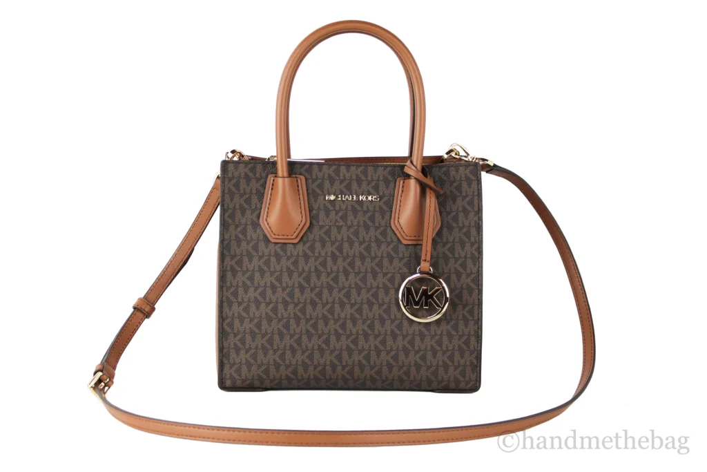 MICHAEL KORS Mercer 35S1GM9M2B Medium Logo and Leather Accordion Crossbody Bag In Brown — close-up detail of design and finish