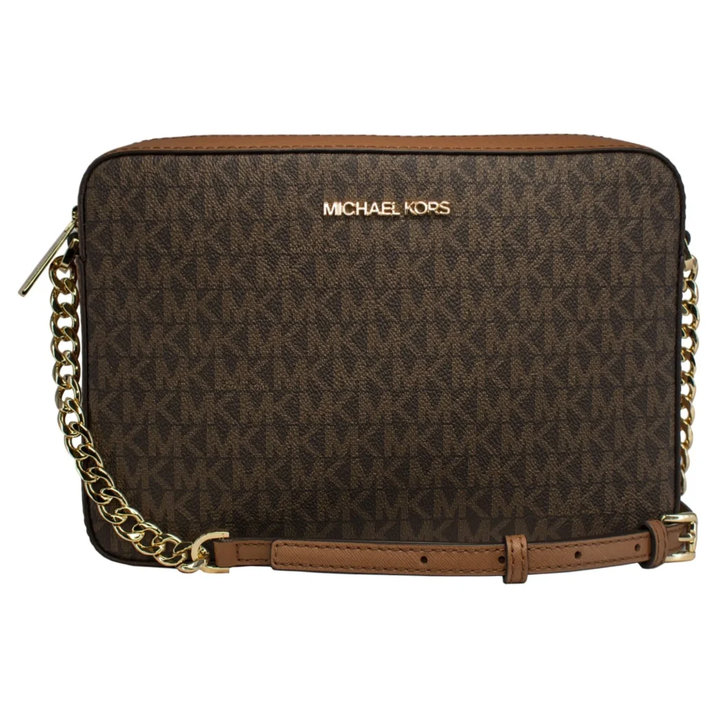 Michael Kors Jet Set Large Saffiano Leather Crossbody – Cherry Red — close-up detail of design and finish