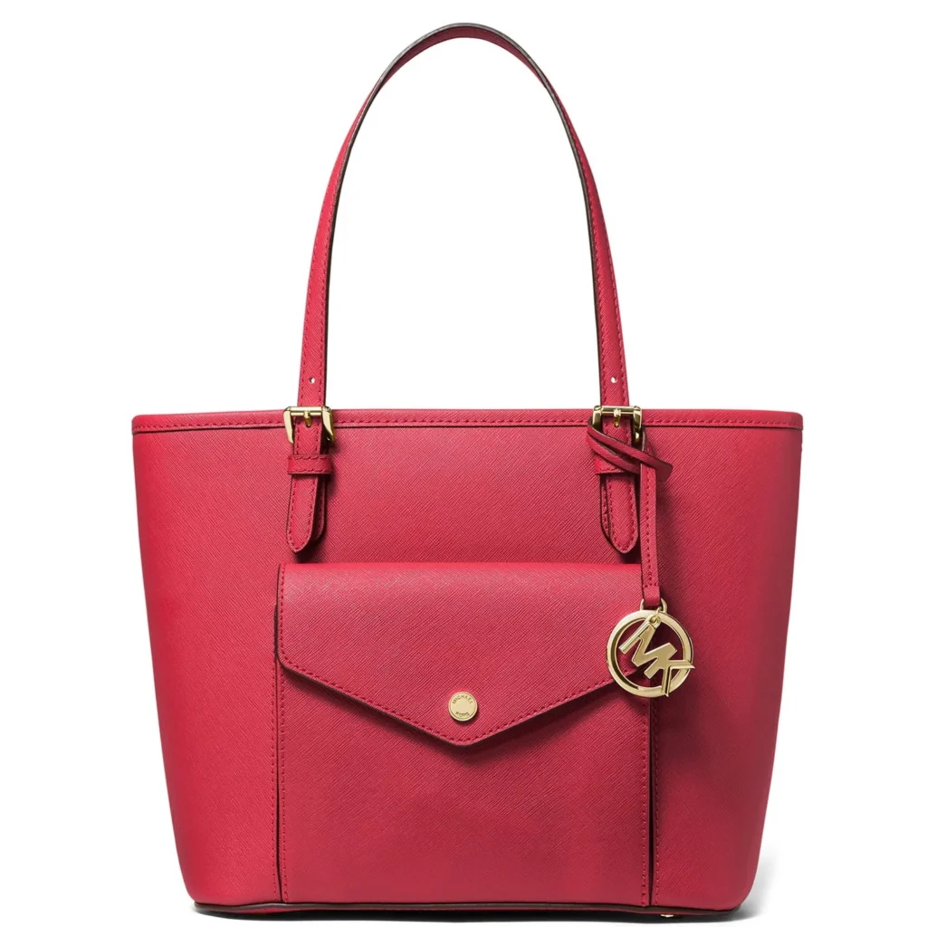 Michael Kors Jet Set Large Saffiano Leather Crossbody – Cherry Red — alternate angle showing full product