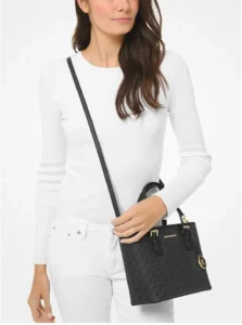 Michael Kors XS Carry All Jet Set Travel Womens Tote BLACK SIG GOLD