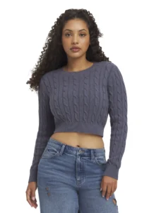 Mills by Millie Bobby Brown Women s Long Sleeve Crop Cable Sweater Sizes XXS XXL