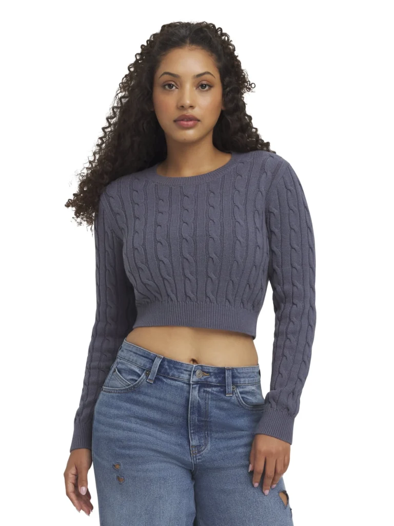 Mills by Millie Bobby Brown Women s Long Sleeve Crop Cable Sweater Sizes XXS XXL