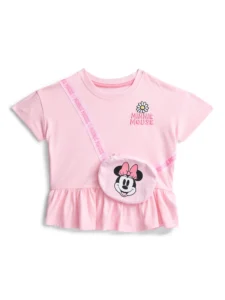 Minnie Mouse Toddler Girl s Short Sleeve Twill Romper with Front Back Graphics Sizes 12M 5T