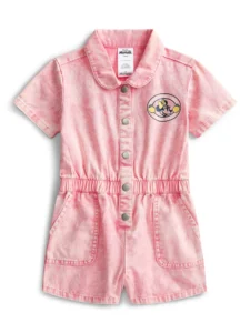 Minnie Mouse Toddler Girl s Short Sleeve Twill Romper with Front Back Graphics Sizes 12M 5T