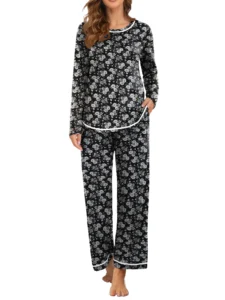 MINTREUS Women s Cotton 2 Piece Loungewear Short Sleeve Round Neck Pullover Top Wide Leg Pants Women s PJ Casual Set