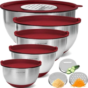 Mixing Bowls Airtight Lids 26Pcs Stainless Steel Set 3 Grater Attachments Black Non Slip Bottoms Size 7 4 2 5 2 0 1 5 1QT Great Serving