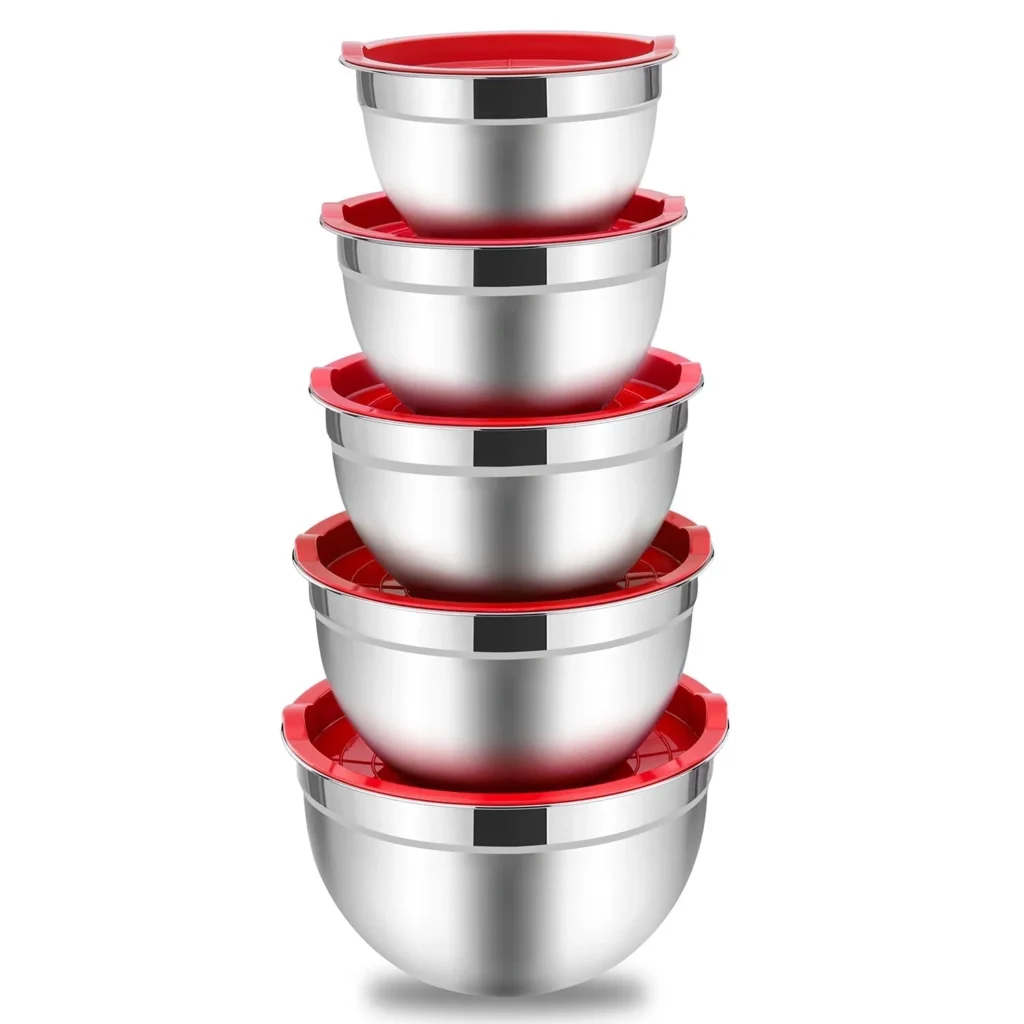 Mixing Bowls Lids Set 5 Vesteel Stainless Steel Mixing Bowls Metal Nesting Salad Bowls Size 4 5 3 1 5 1 0 7 QT Great Cooking Baking Serving Red