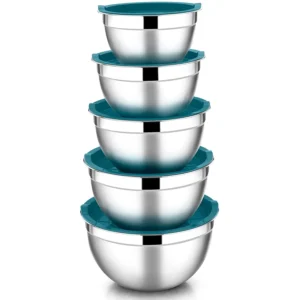 Mixing Bowls Lids Set 5 Vesteel Stainless Steel Mixing Bowls Metal Nesting Salad Bowls Size 4 5 3 1 5 1 0 7 QT Great Cooking Baking Serving Red