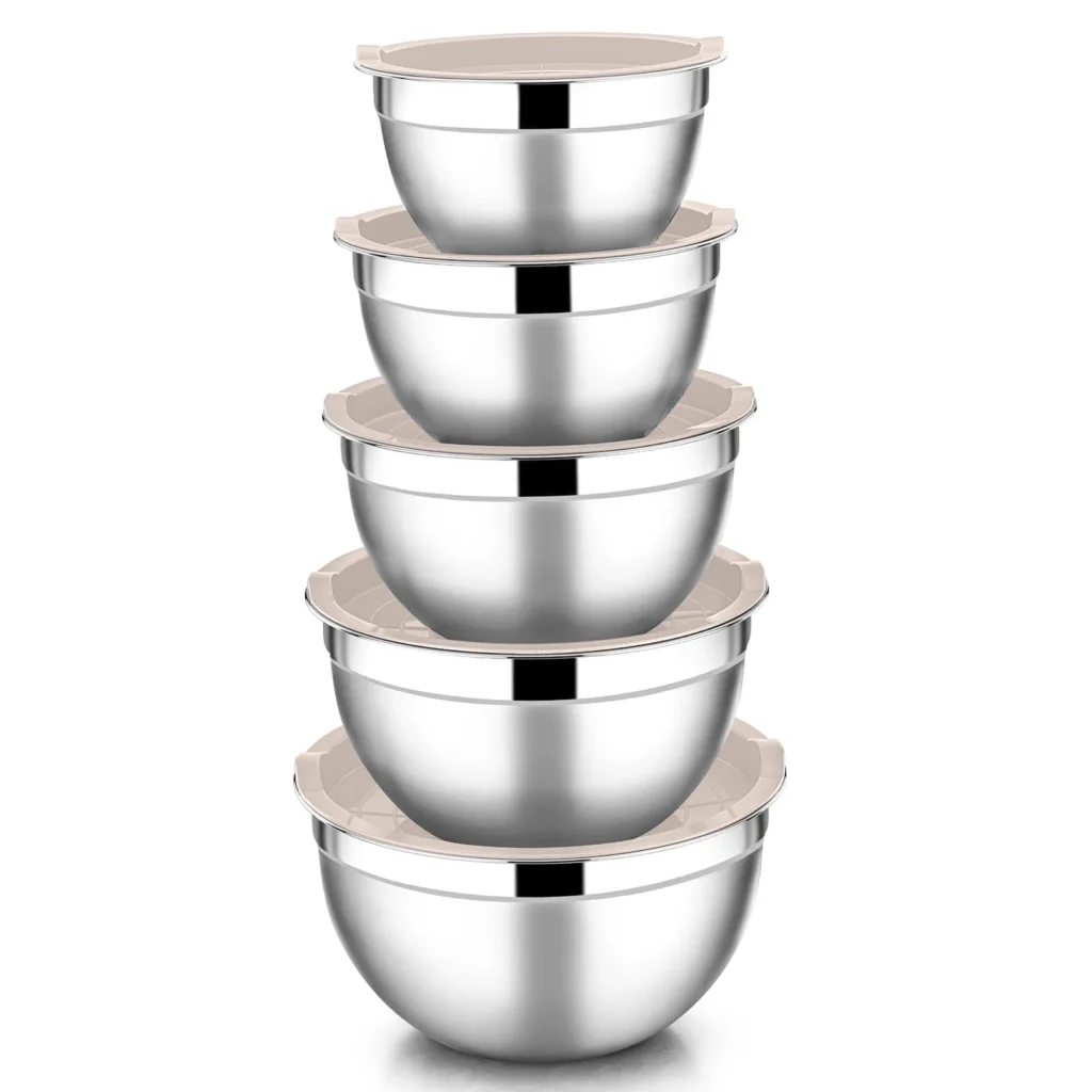 Vesteel 5-Piece Stainless Steel Mixing Bowls Set with Lids – Red β alternate angle showing full product