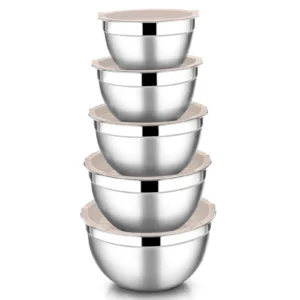 Mixing Bowls Lids Set 5 Vesteel Stainless Steel Mixing Bowls Metal Nesting Salad Bowls Size 4 5 3 1 5 1 0 7 QT Great Cooking Baking Serving Red