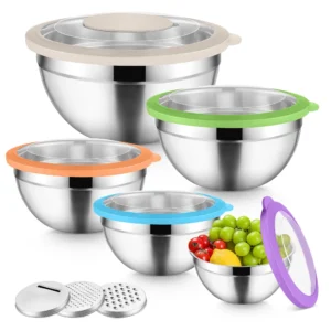 Mixing Bowls Lids Set 5 Vesteel Stainless Steel Mixing Bowls Metal Nesting Salad Bowls Size 4 5 3 1 5 1 0 7 QT Great Cooking Baking Serving Red
