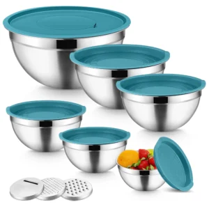 Mixing Bowls Lids Set 5 Vesteel Stainless Steel Mixing Bowls Metal Nesting Salad Bowls Size 4 5 3 1 5 1 0 7 QT Great Cooking Baking Serving Red