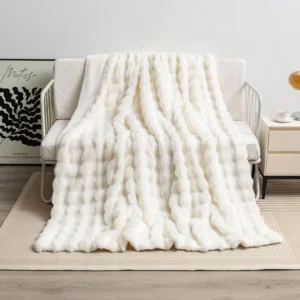 MOOFUN Faux Rabbit Fur Throw Blanket 50×60 inches Soft Fluffy Cozy Warm Fuzzy Machine Washable Durable Blanket for Couch and Bed Black
