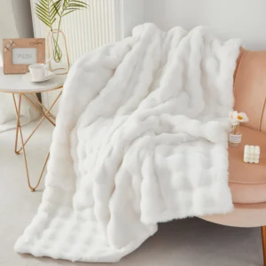 MOOFUN Faux Rabbit Fur Throw Blanket 50×60 inches Soft Fluffy Cozy Warm Fuzzy Machine Washable Durable Blanket for Couch and Bed Black