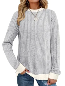 MOSHU Color Block Sweaters for Women Crewneck Long Sleeves Fashion Tops Pullover Fall Lightweight Women Sweaters