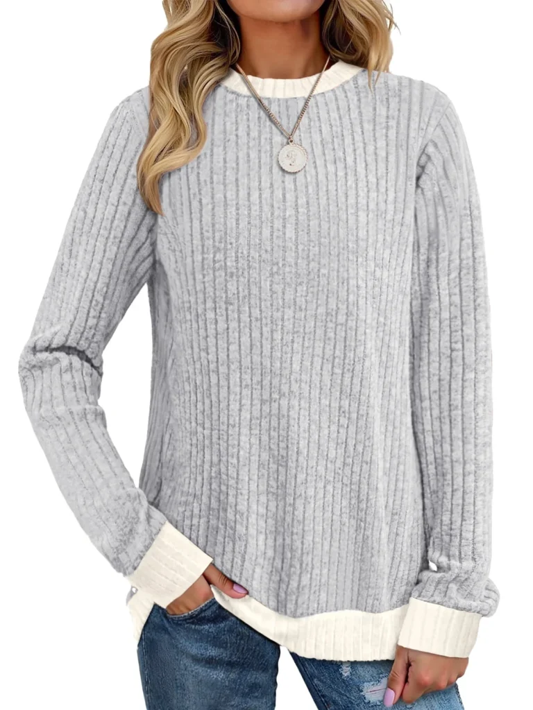 MOSHUN Color Block Crewneck Sweater – Lightweight Fall Fashion — alternate angle showing full product