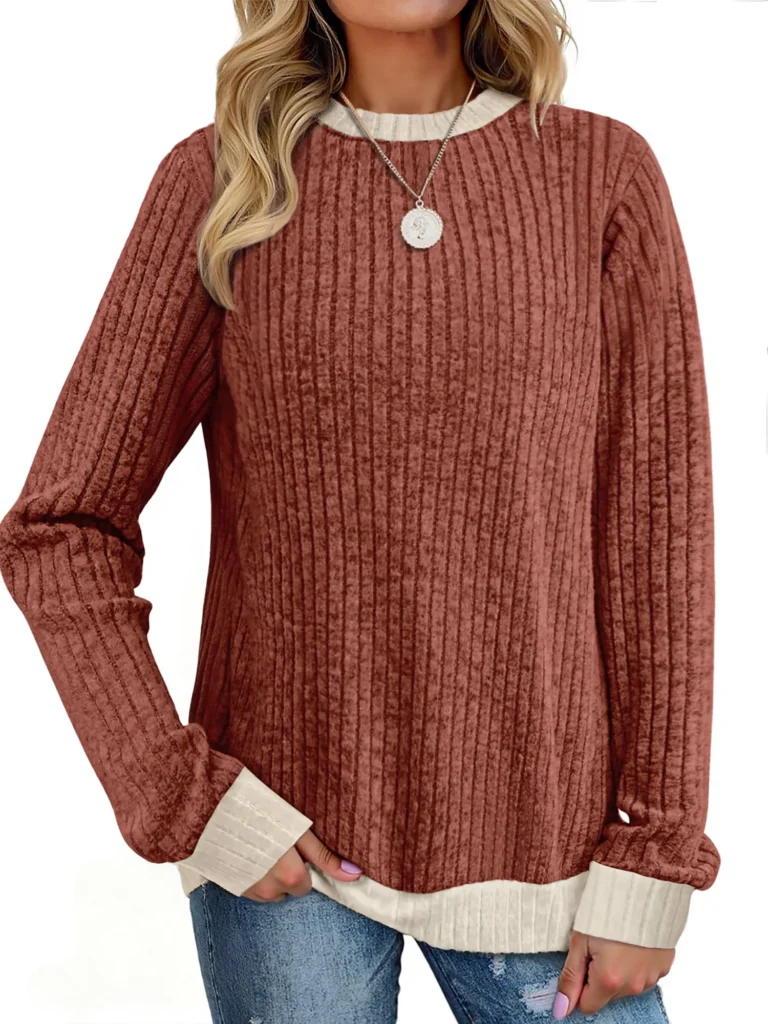 MOSHUN Color Block Crewneck Sweater – Lightweight Fall Fashion — close-up detail of design and finish