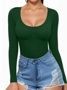 MOYIKO Scoop Neck Short Sleeve Shirts for Women Fitted Tops Tee