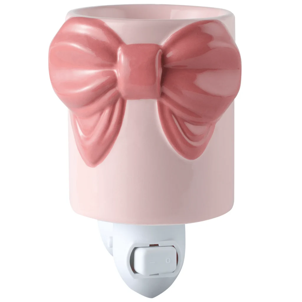 Mainstays Pink Bow Wax Warmer – Charming Ceramic Fragrance Decor — alternate angle showing full product
