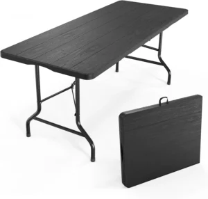 Musment 6ft Portable Plastic Folding Table for Home Garden Office Indoor Outdoor Black