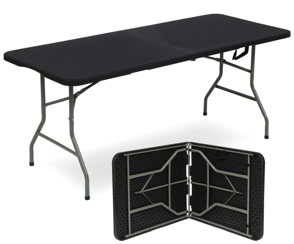 Musment 6ft Portable Plastic Folding Table for Home Garden Office Indoor Outdoor Black