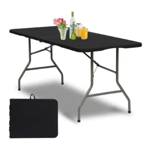 Musment 6ft Portable Plastic Folding Table for Home Garden Office Indoor Outdoor Black