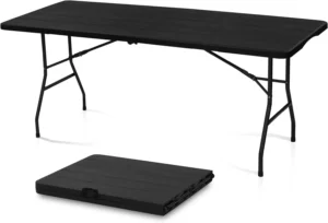 Musment 6ft Portable Plastic Folding Table for Home Garden Office Indoor Outdoor Black