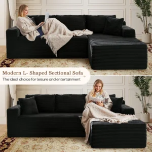 Muumblus Modular Sectional Sofa Oversized L Shape Cloud Couch Modern Corduroy Sleeper Couches Living Room No Assembly Required Black Right Facing Cha