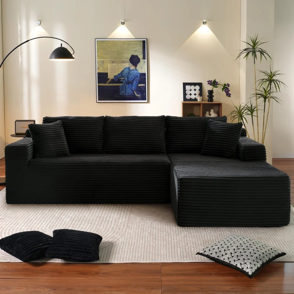 Muumblus Modular Sectional Sofa Oversized L Shape Cloud Couch Modern Corduroy Sleeper Couches Living Room No Assembly Required Black Right Facing Cha — close-up detail of design and finish