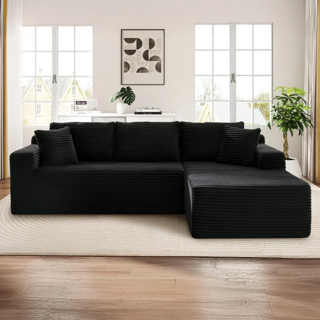Muumblus Modular Sectional Sofa Oversized L Shape Cloud Couch Modern Corduroy Sleeper Couches Living Room No Assembly Required Black Right Facing Cha — alternate angle showing full product