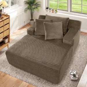 Muumblus Oversized Chaise Lounge Chair No Assembly Required Cozy Corduroy Sofa Bed for Living Room Beige
