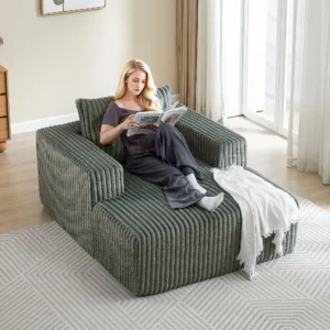 Muumblus Oversized Chaise Lounge Chair No Assembly Required Cozy Corduroy Sofa Bed for Living Room Beige