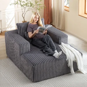 Muumblus Oversized Chaise Lounge Chair No Assembly Required Cozy Corduroy Sofa Bed for Living Room Beige