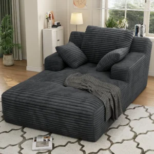 Muumblus Oversized Chaise Lounge Chair No Assembly Required Cozy Corduroy Sofa Bed for Living Room Beige