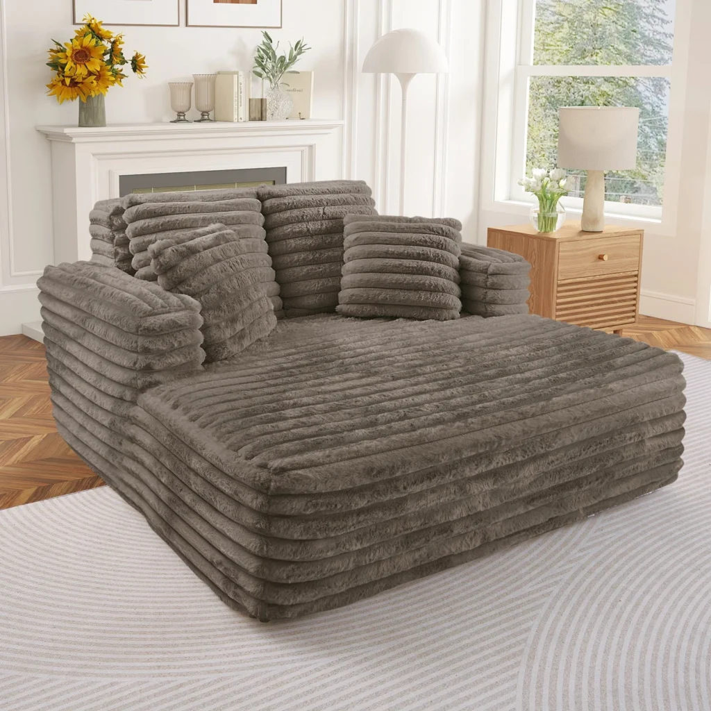 Muumblus Plush Corduroy Chaise Lounge – Oversized Sleeper Sofa β alternate angle showing full product