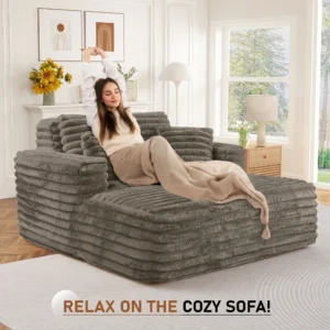 Muumblus Plush Corduroy Chaise Lounge – Oversized Sleeper Sofa