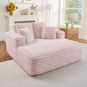 Muumblus Plush Corduroy Chaise Lounge – Oversized Sleeper Sofa