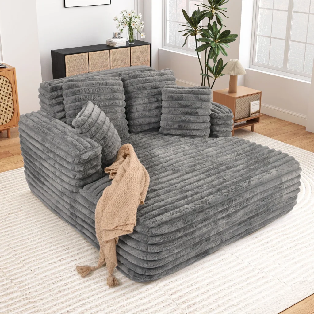 Muumblus Plush Corduroy Chaise Lounge – Oversized Sleeper Sofa