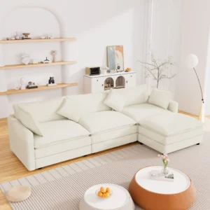 Muumblus Sectional Sofa Cloud Couch with Reversible Ottoman L Shaped Chenille Sofa for Living Rooms Beige