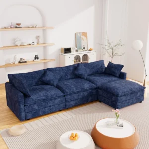 Muumblus Sectional Sofa Cloud Couch with Reversible Ottoman L Shaped Chenille Sofa for Living Rooms Beige