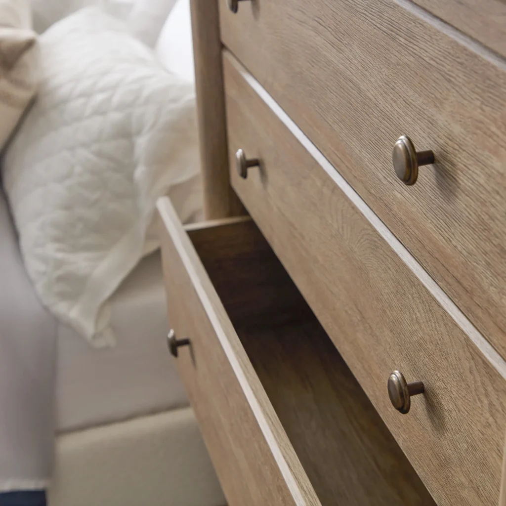 My Texas House Monroe 5 Drawer Dresser Brushed Oak Finish — close-up detail of design and finish